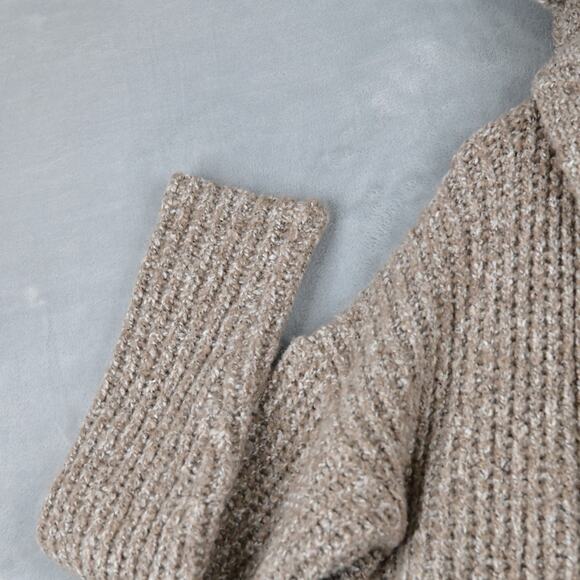 Cozy Casual Hooded Cardigan Women S/M Oversized Brown Knit Open Front Sweater - Picture 6 of 9